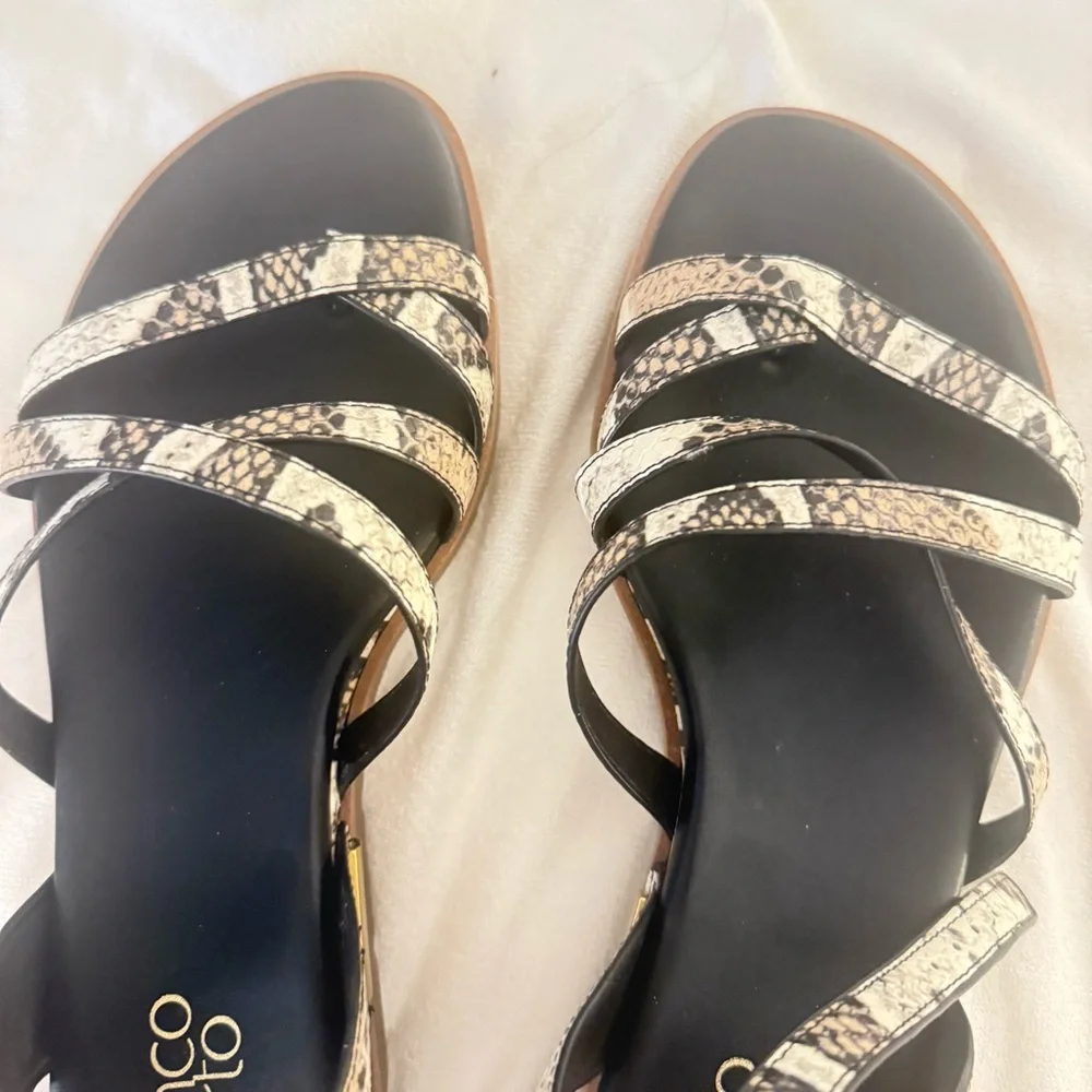 Franco Sarto Snakeskin and Black Sandals nwot.